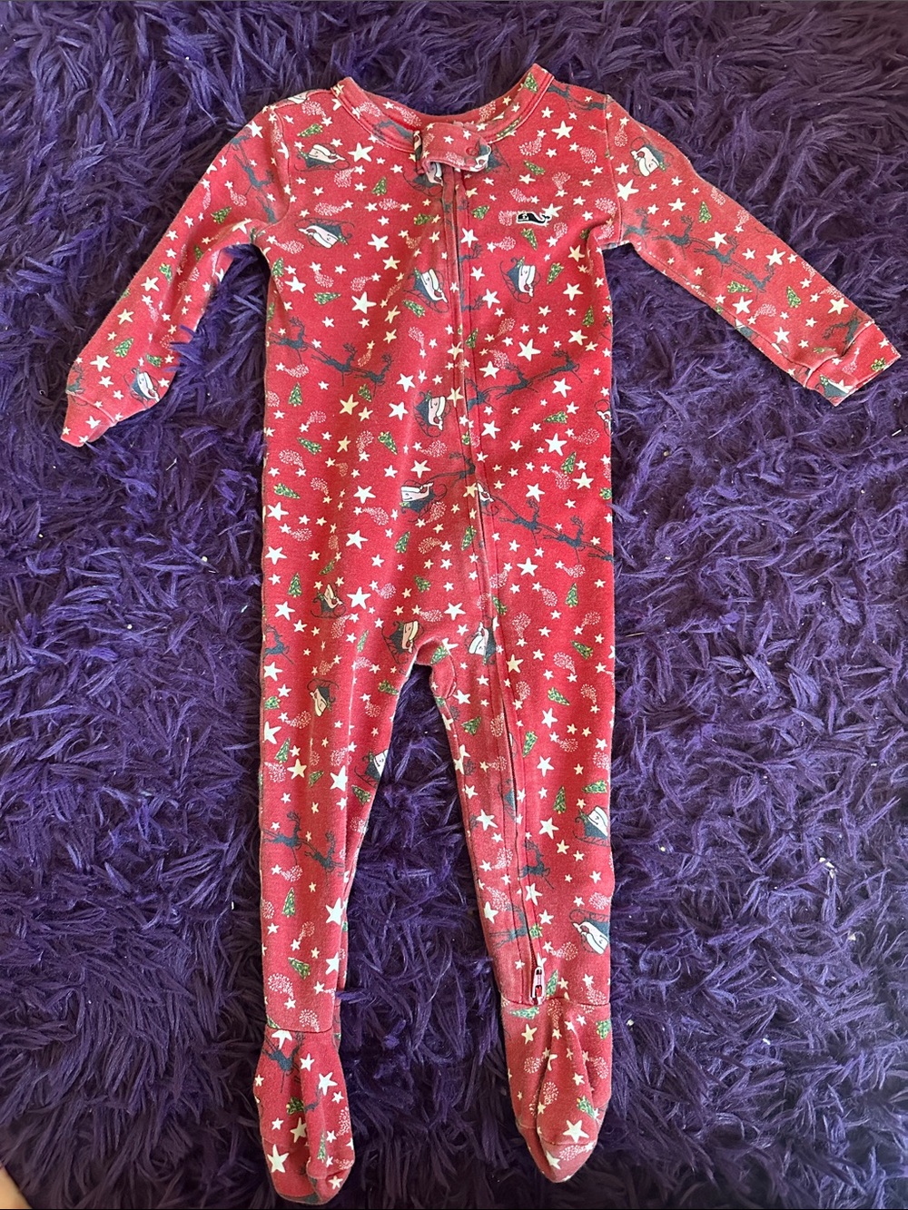 Vineyard Vines Red Holiday Penguin Star Footed One-Piece